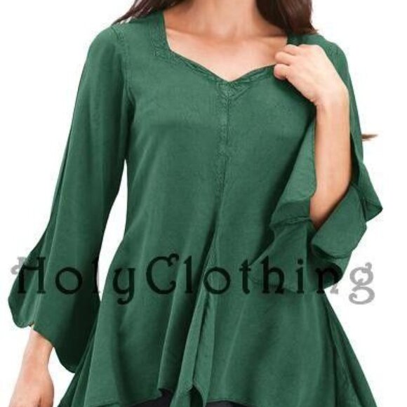 HolyClothing Moira Boho Tunic Top Burgundy Size Small - Picture 4 of 6